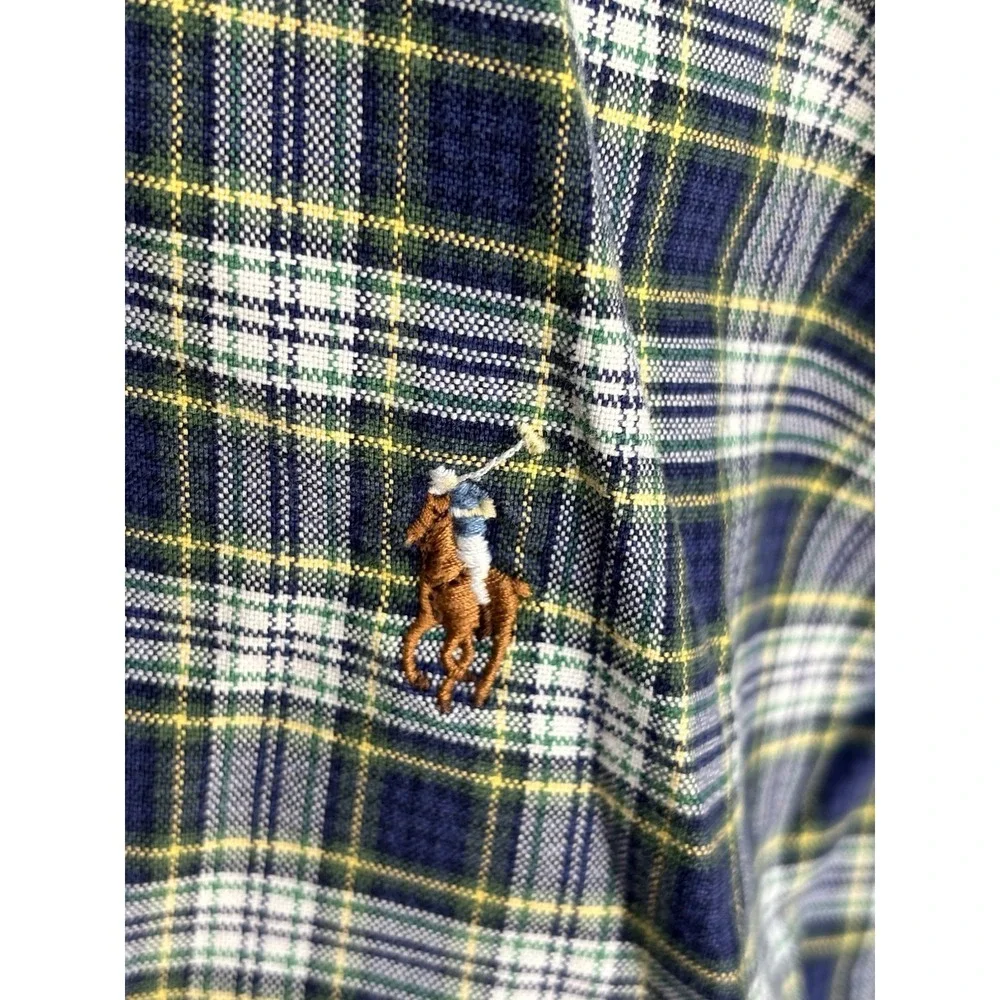 Ralph Lauren Shirt Men L Blue Plaid Long Sleeve Flesh‎ Pony Preppy Classic Fit